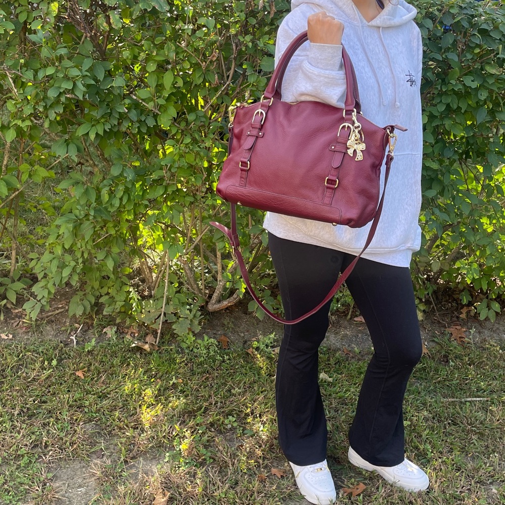 Ora Delphine Adele Burgundy Leather Satchel Bag Fall Color - Picture 2 of 14